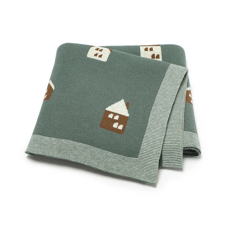 Brown House Cotton Baby Kids Knitted Blanket - Just Kidding Store