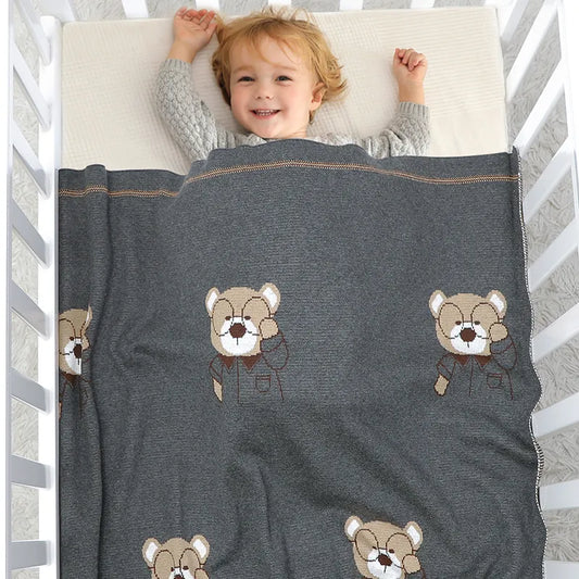Professor Bear Cotton Knitted Baby Nursery Blanket - Just Kidding Store