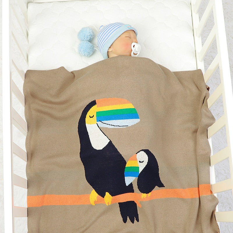 Toucans Cotton Knitted Baby Kids Nursery Blanket - Just Kidding Store