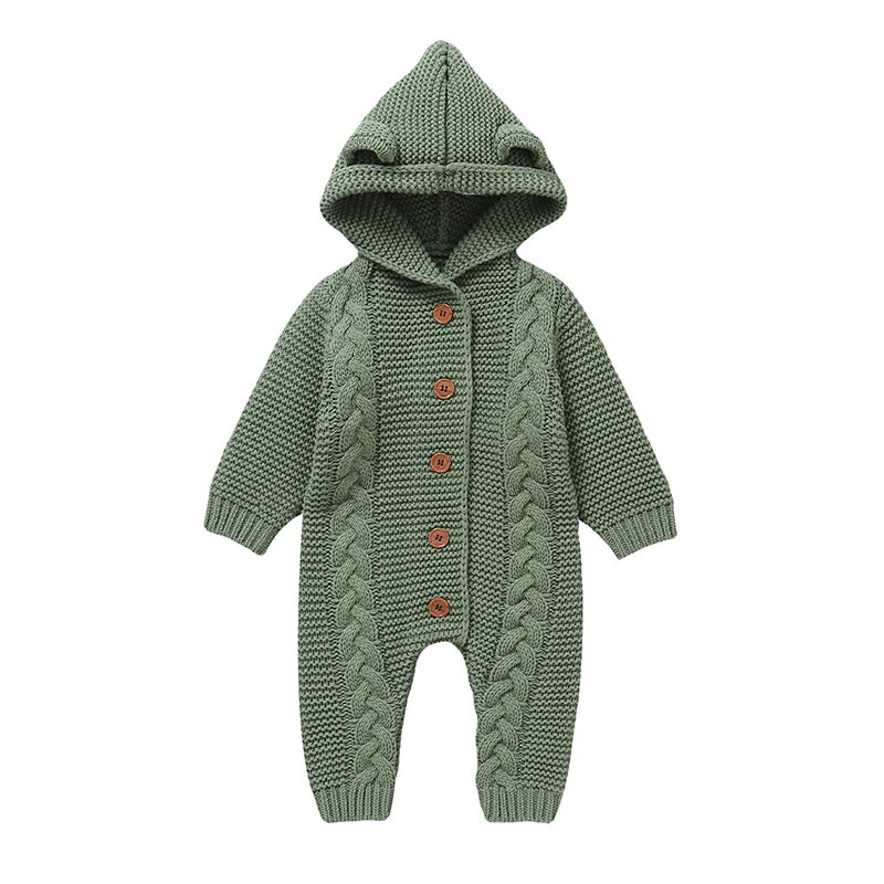 Hooded Baby Infant Winter Knitted Jumpsuit - Just Kidding Store