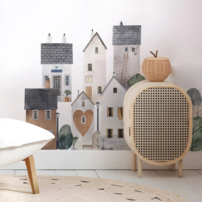 Whimsical Village Fabric Wall Stickers - Just Kidding Store