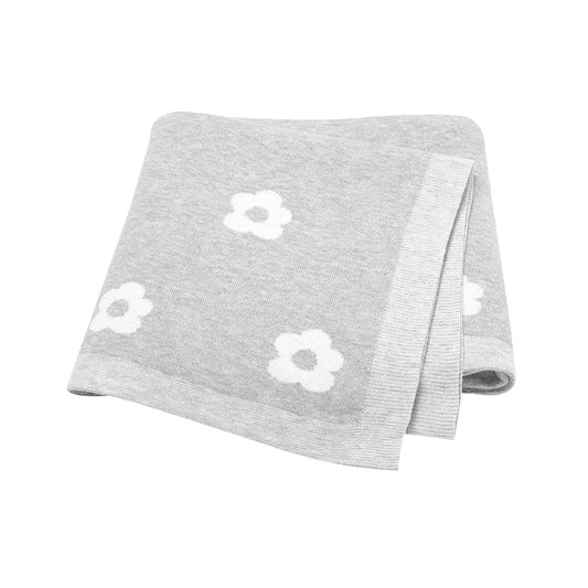 White Flower Cotton Knitted Baby Nursery Blanket - Just Kidding Store