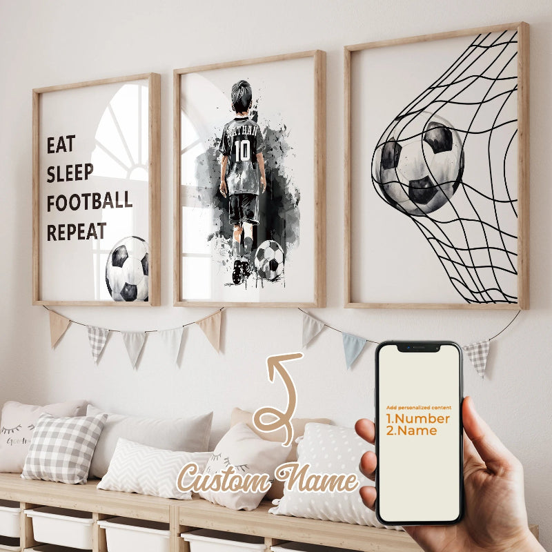 3pcs Personalized Custom Name Football Canvas Poster - Just Kidding Store