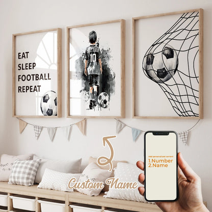 3pcs Personalized Custom Name Football Canvas Poster - Just Kidding Store