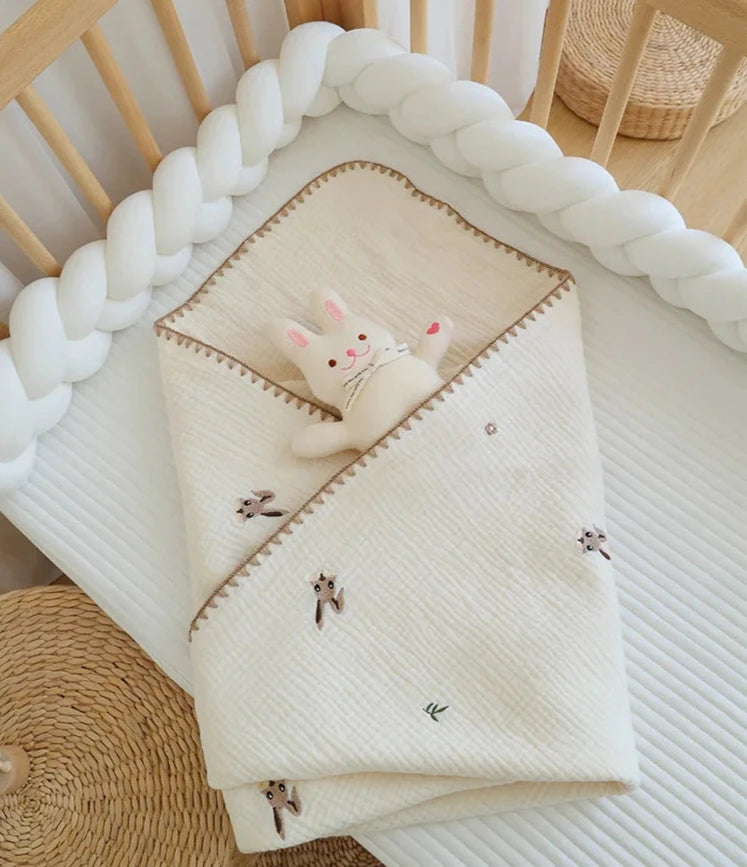 Embroidered Muslin Swaddle -  Baby Blanket - Just Kidding Store