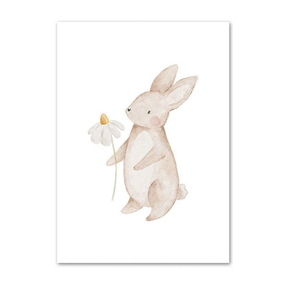 Boho Fox Rabbit Bee Bear Hedgehog Flower Canvas Posters - Just Kidding Store