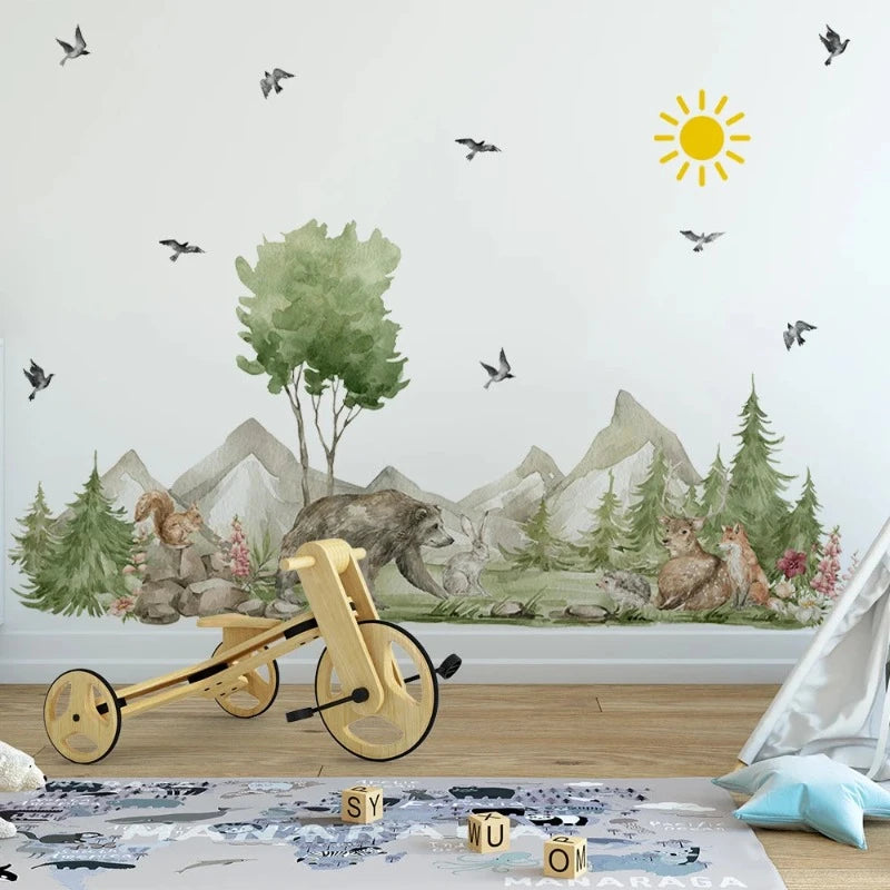 XL Wildlife Forest Landscape Nursery Childrens Wall Decal - Just Kidding Store