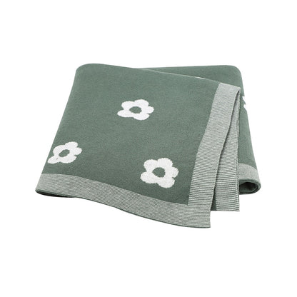 White Flower Cotton Knitted Baby Nursery Blanket - Just Kidding Store