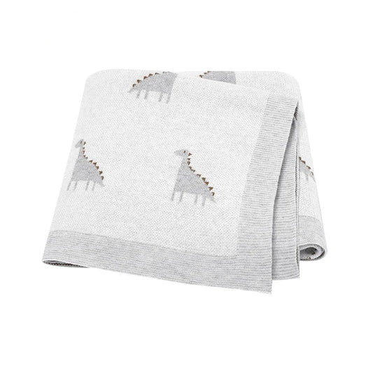 Baby Dino Cotton Knitted Nursery Blanket - Just Kidding Store