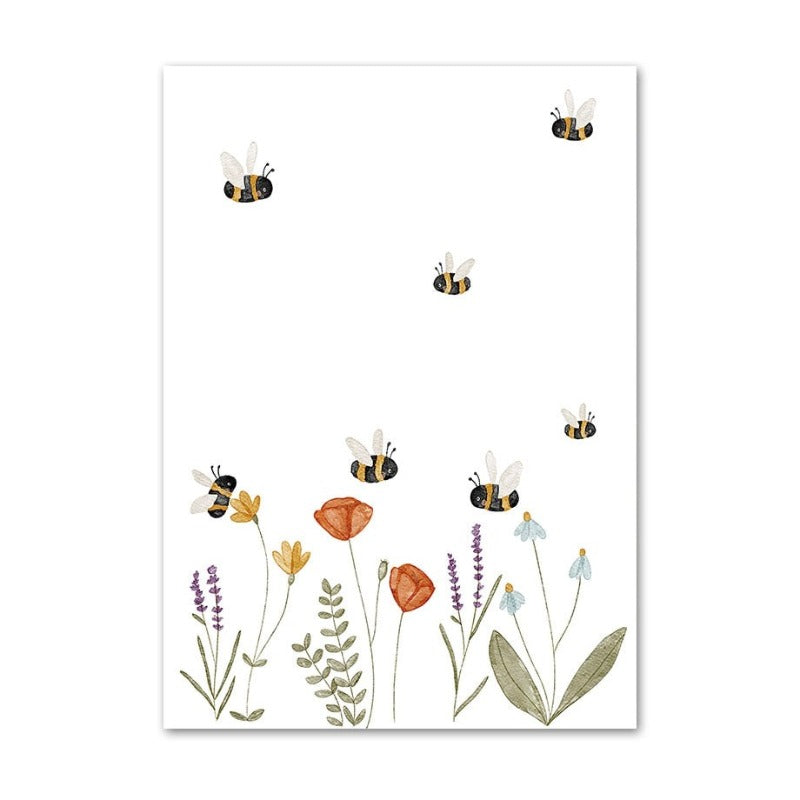 Boho Fox Rabbit Bee Bear Hedgehog Flower Canvas Posters - Just Kidding Store