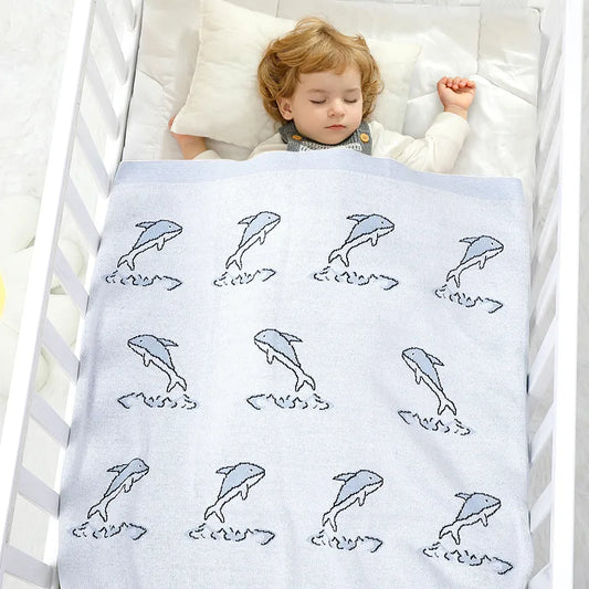 Dolphin Cotton Knitted Baby Children Nursery Blanket - Just Kidding Store