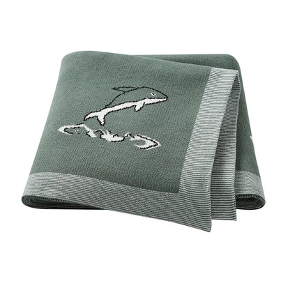 Dolphin Cotton Knitted Baby Children Nursery Blanket - Just Kidding Store