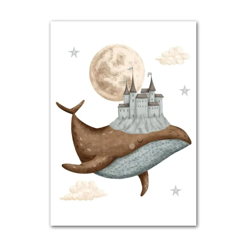 Watercolour Celestial Whales Nursery Canvas Prints - Just Kidding Store