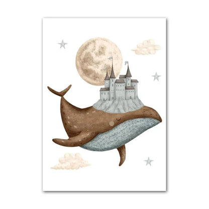 Watercolour Celestial Whales Nursery Canvas Prints - Just Kidding Store