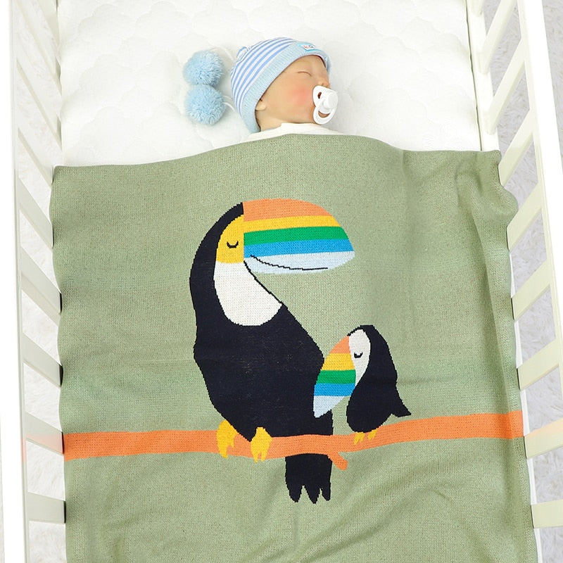 Toucans Cotton Knitted Baby Kids Nursery Blanket - Just Kidding Store