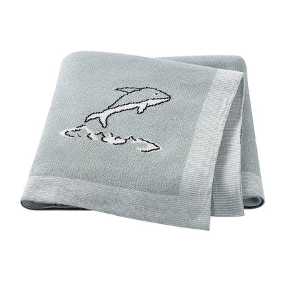 Dolphin Cotton Knitted Baby Children Nursery Blanket - Just Kidding Store