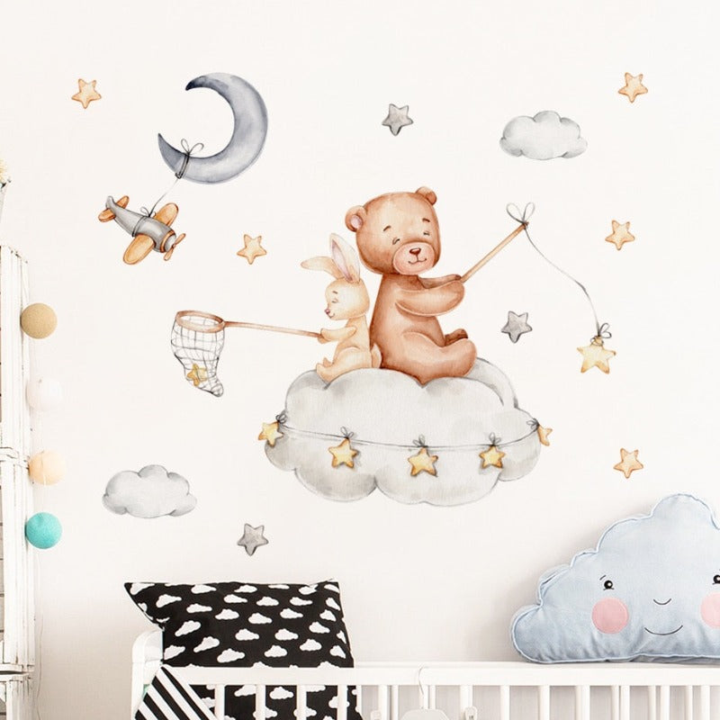 Moon Clouds Teddy Bear Nursery Children Wall Decals - Just Kidding Store