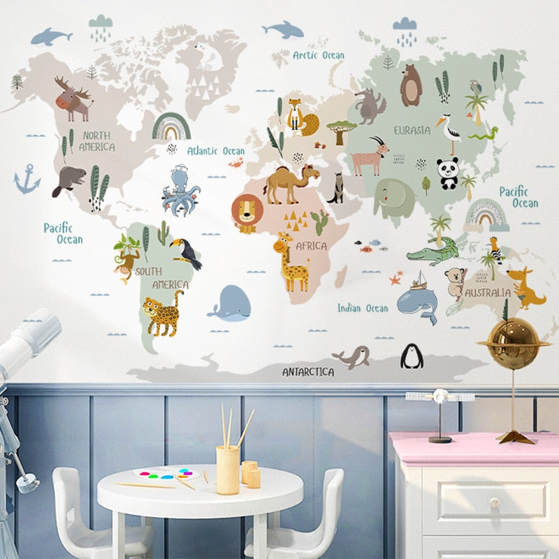 Animal World Map Wall Decal - Just Kidding Store