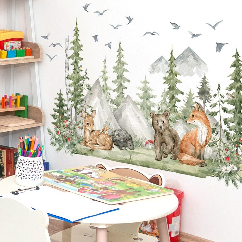 Watercolor Mountain Animals Wall Decal - Just Kidding Store