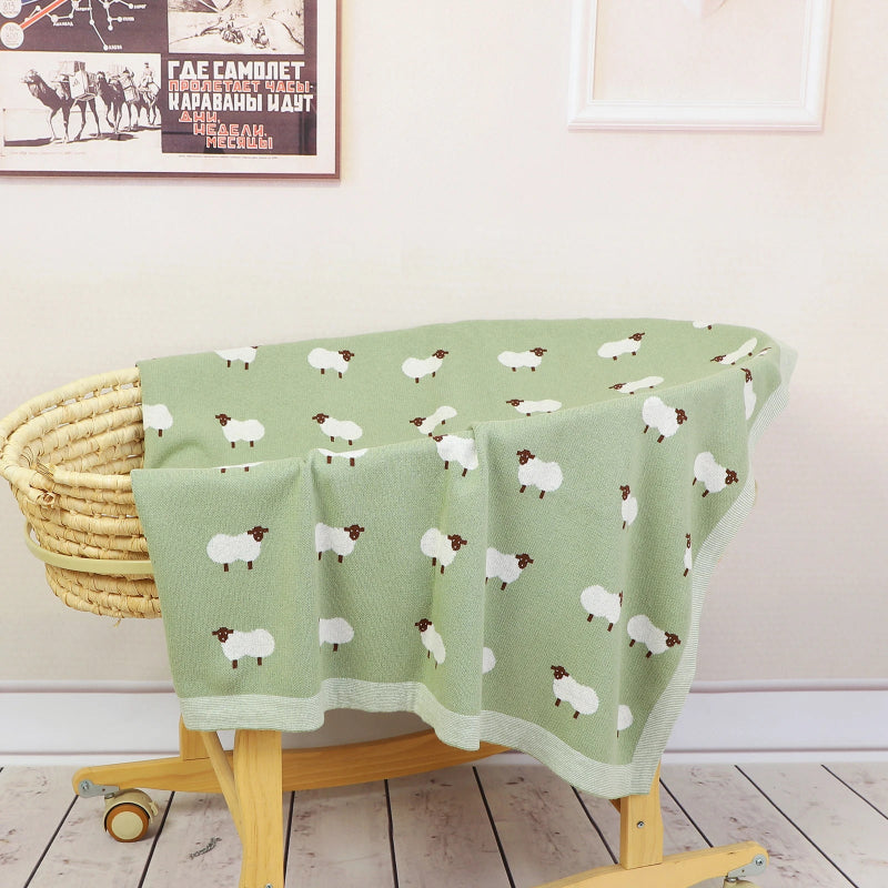 White Sheep Cotton Knitted Blanket - Just Kidding Store