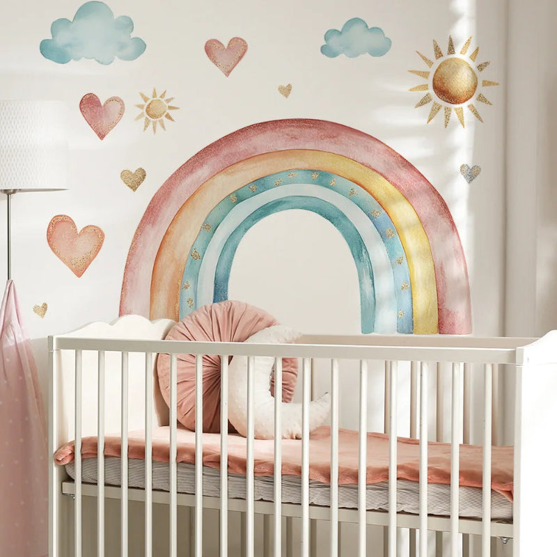 Watercolor Rainbow Sun Cloud Wall Sticker - Just Kidding Store