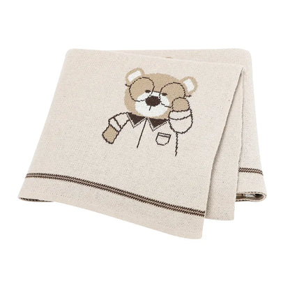 Professor Bear Cotton Knitted Baby Nursery Blanket - Just Kidding Store