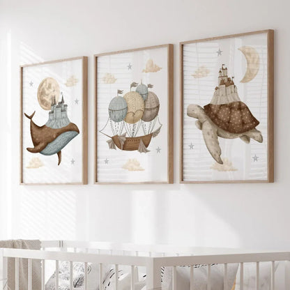 Watercolour Celestial Whales Nursery Canvas Prints - Just Kidding Store
