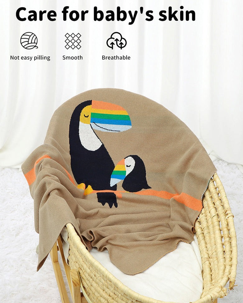 Toucans Cotton Knitted Baby Kids Nursery Blanket - Just Kidding Store