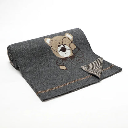 Professor Bear Cotton Knitted Baby Nursery Blanket - Just Kidding Store