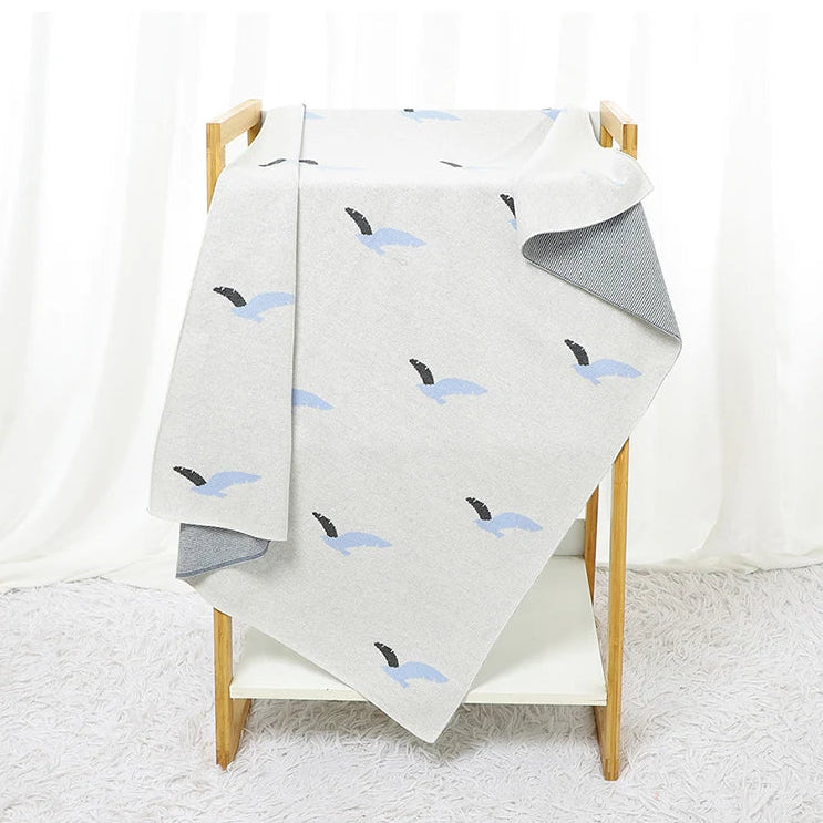 Seagulls Cotton Knitted Baby Nursery Blanket - Just Kidding Store