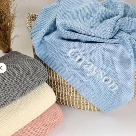 Personalized Name Cotton Knitted Blanket - Just Kidding Store