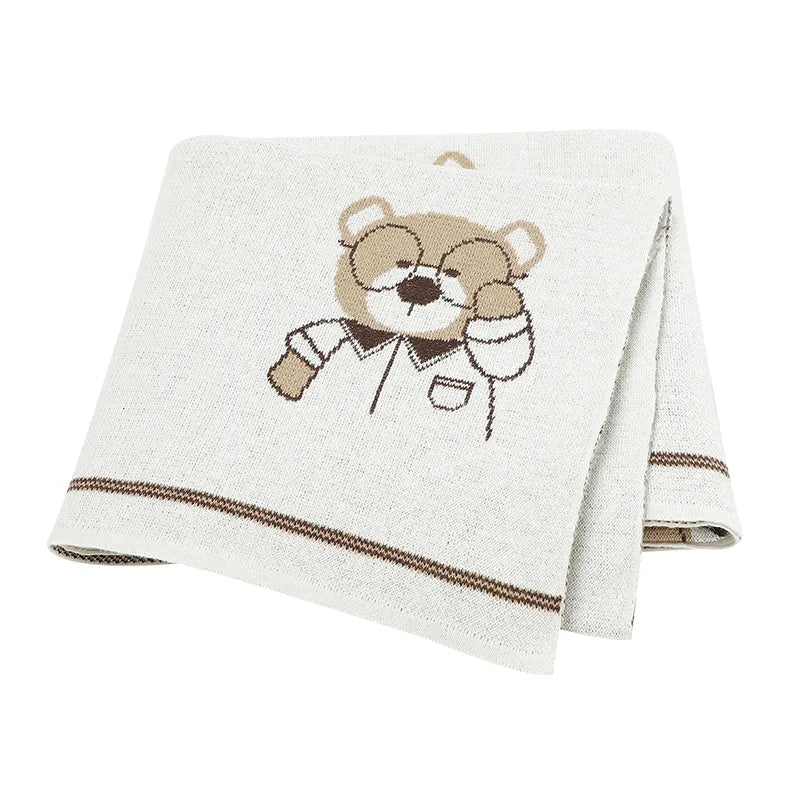Professor Bear Cotton Knitted Baby Nursery Blanket - Just Kidding Store