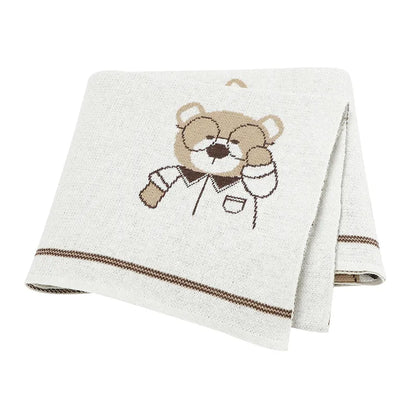 Professor Bear Cotton Knitted Baby Nursery Blanket - Just Kidding Store