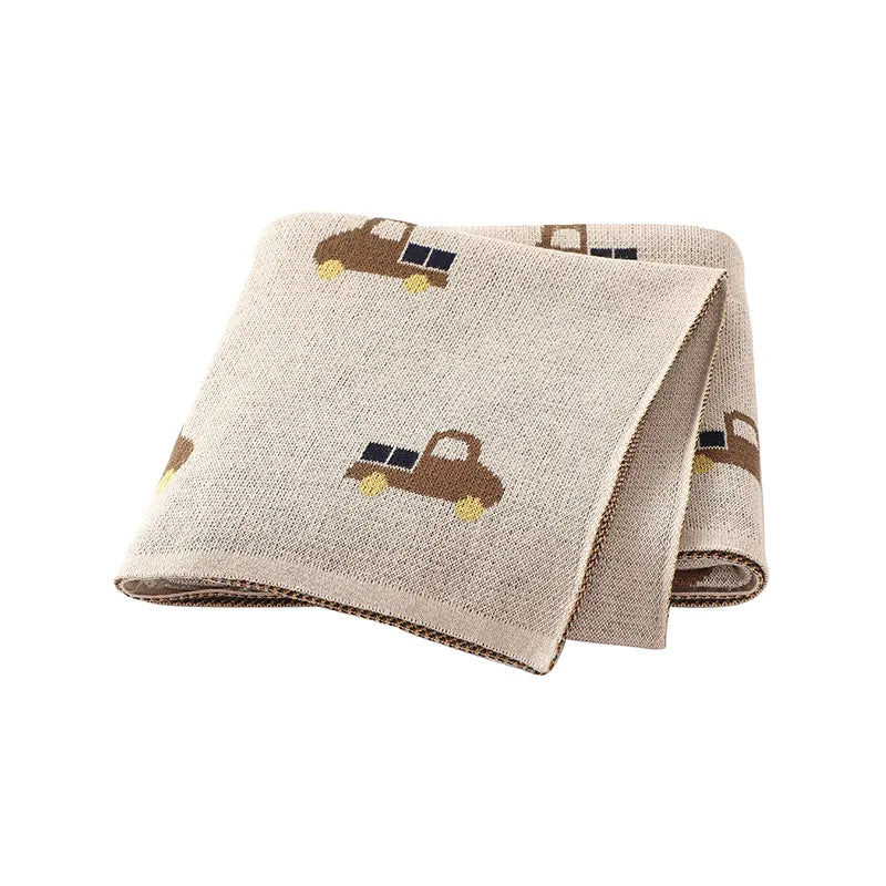 Brown Truck Cotton Knitted Baby Children Blanket - Just Kidding Store