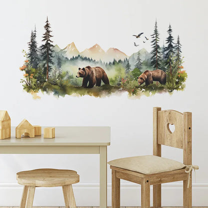Grizzly Wildlife Forest Landscape Wall Decal - Just Kidding Store