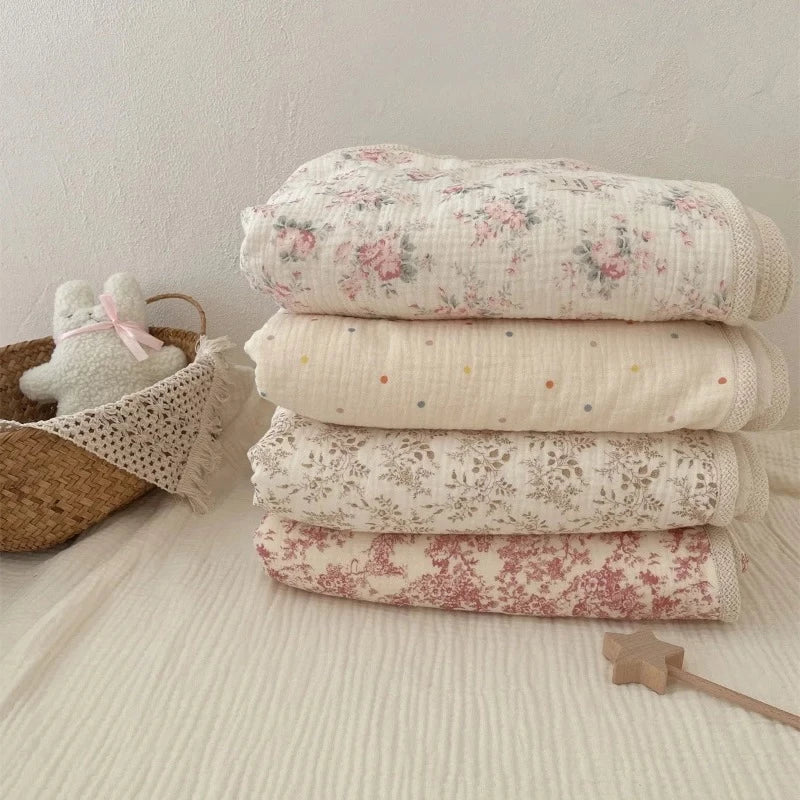 Floral Print Cotton Baby Blanket - Just Kidding Store