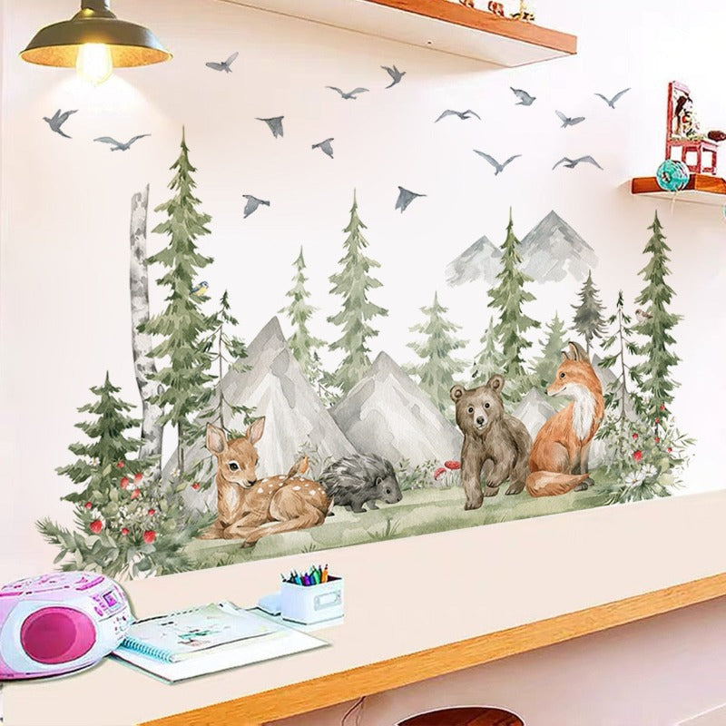 Watercolor Mountain Animals Wall Decal - Just Kidding Store