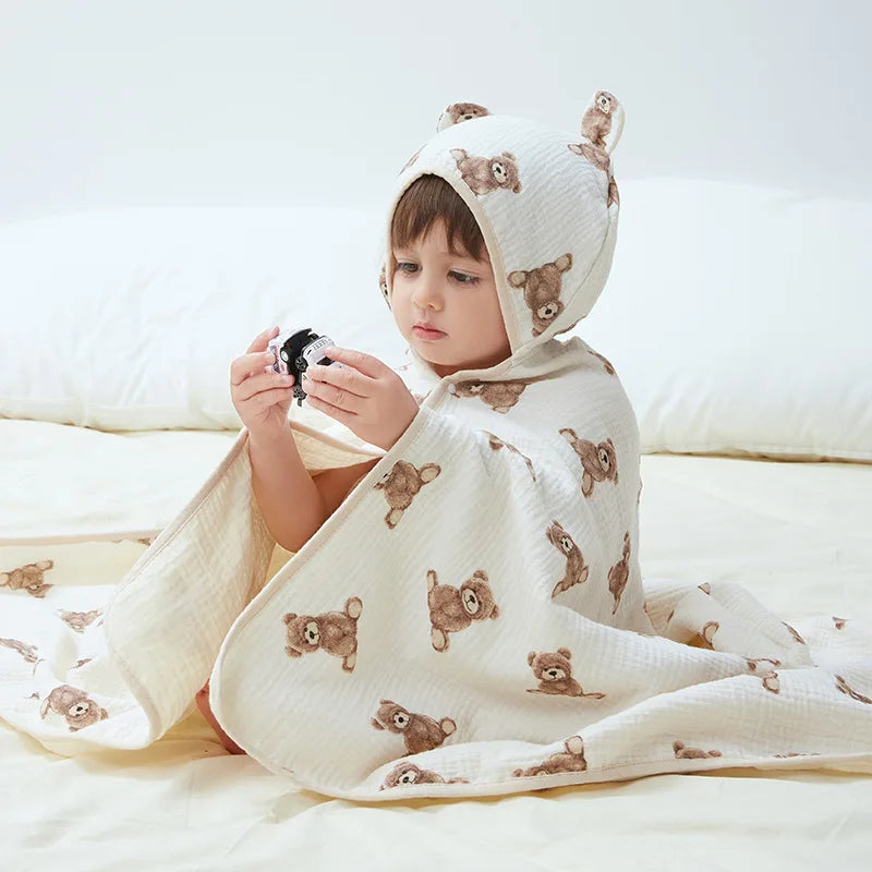 4 Layers Muslin Hooded Towel - Bath Poncho - Just Kidding Store