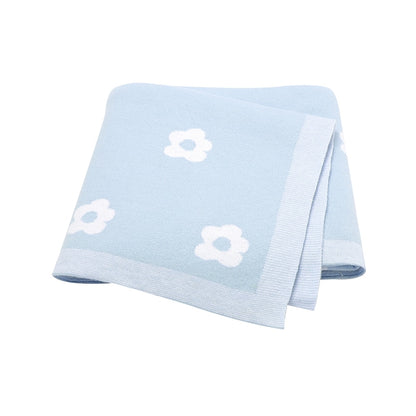 White Flower Cotton Knitted Baby Nursery Blanket - Just Kidding Store