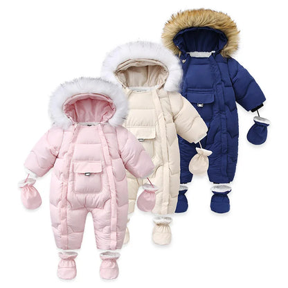 Infant Snowsuit - Warm Hooded Jumpsuit Set - Just Kidding Store