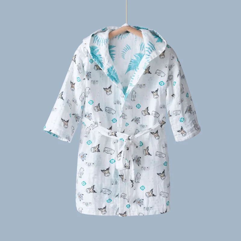 Hooded Cotton Muslin Bath Robe - Just Kidding Store