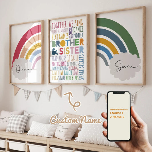 Personalized Sibling Rainbow Canvas Prints Set - Just Kidding Store