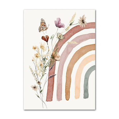 Wildflowers Boho Rainbow Personalised Canvas Posters - Just Kidding Store