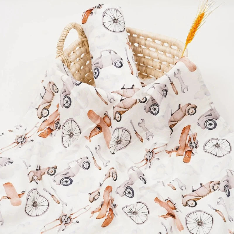 2 Layers Bamboo Cotton Muslin Swaddle Blankets - Just Kidding Store