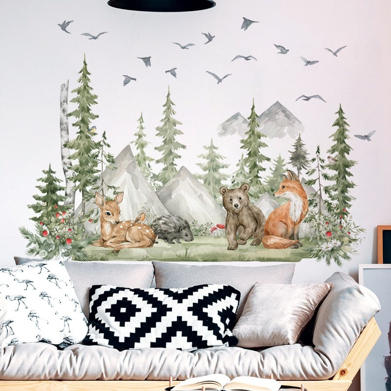 Watercolor Mountain Animals Wall Decal - Just Kidding Store