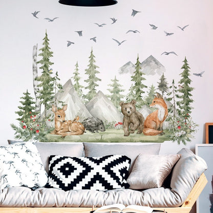 Watercolor Mountain Animals Wall Decal - Just Kidding Store