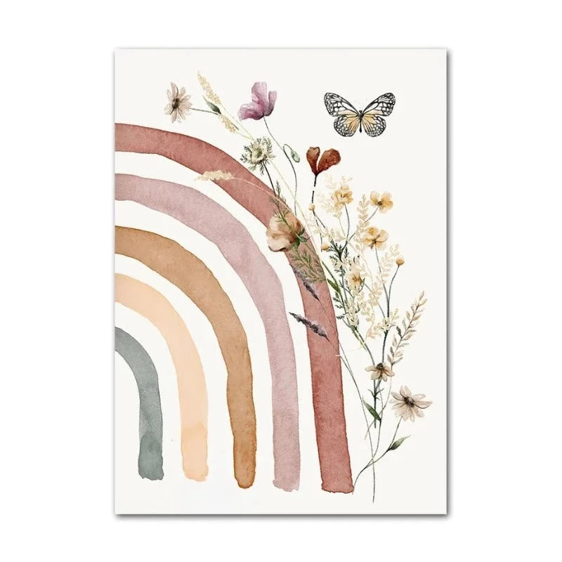 Wildflowers Boho Rainbow Personalised Canvas Posters - Just Kidding Store