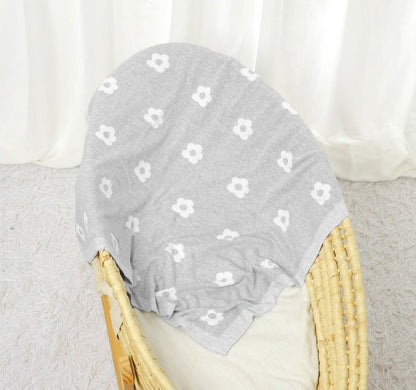 White Flower Cotton Knitted Baby Nursery Blanket - Just Kidding Store