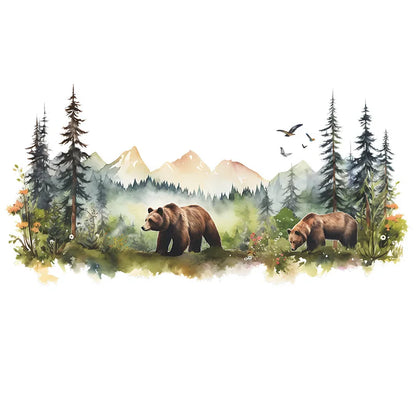 Grizzly Wildlife Forest Landscape Wall Decal - Just Kidding Store