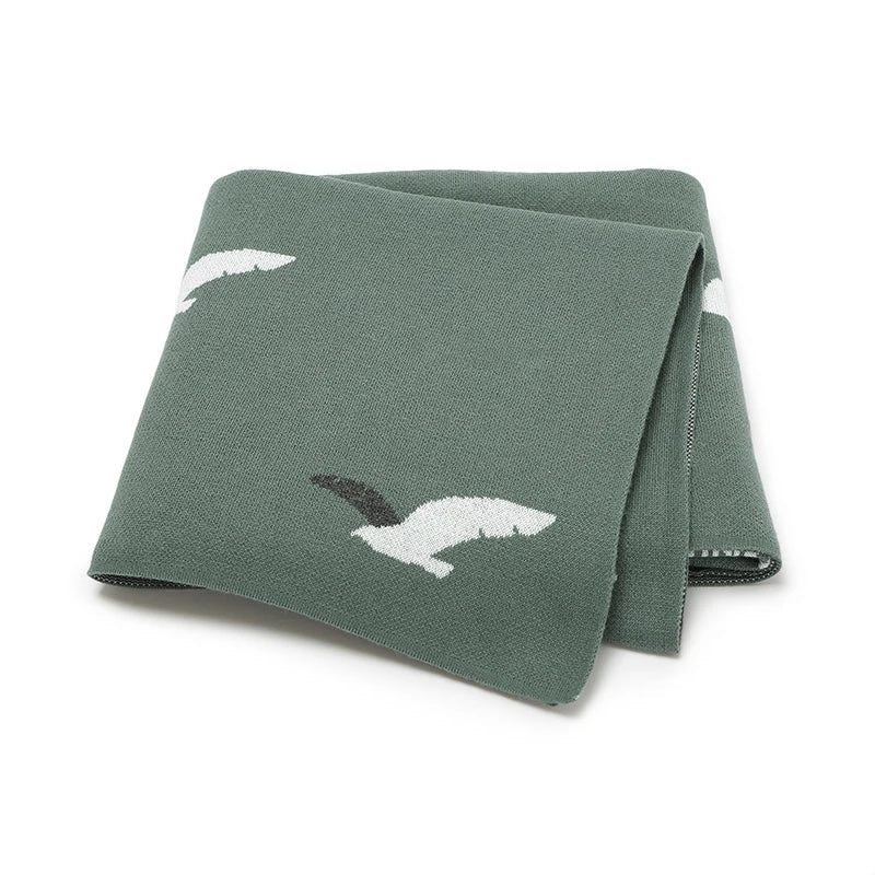 Seagulls Cotton Knitted Baby Nursery Blanket - Just Kidding Store
